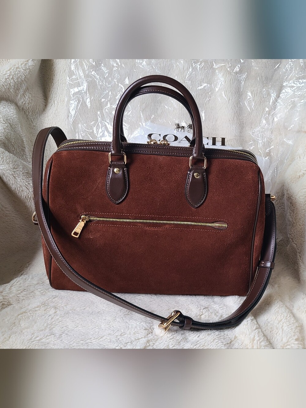 Coach Rowan Large Vintage Brown Suede Satchel - Picture 7 of 17